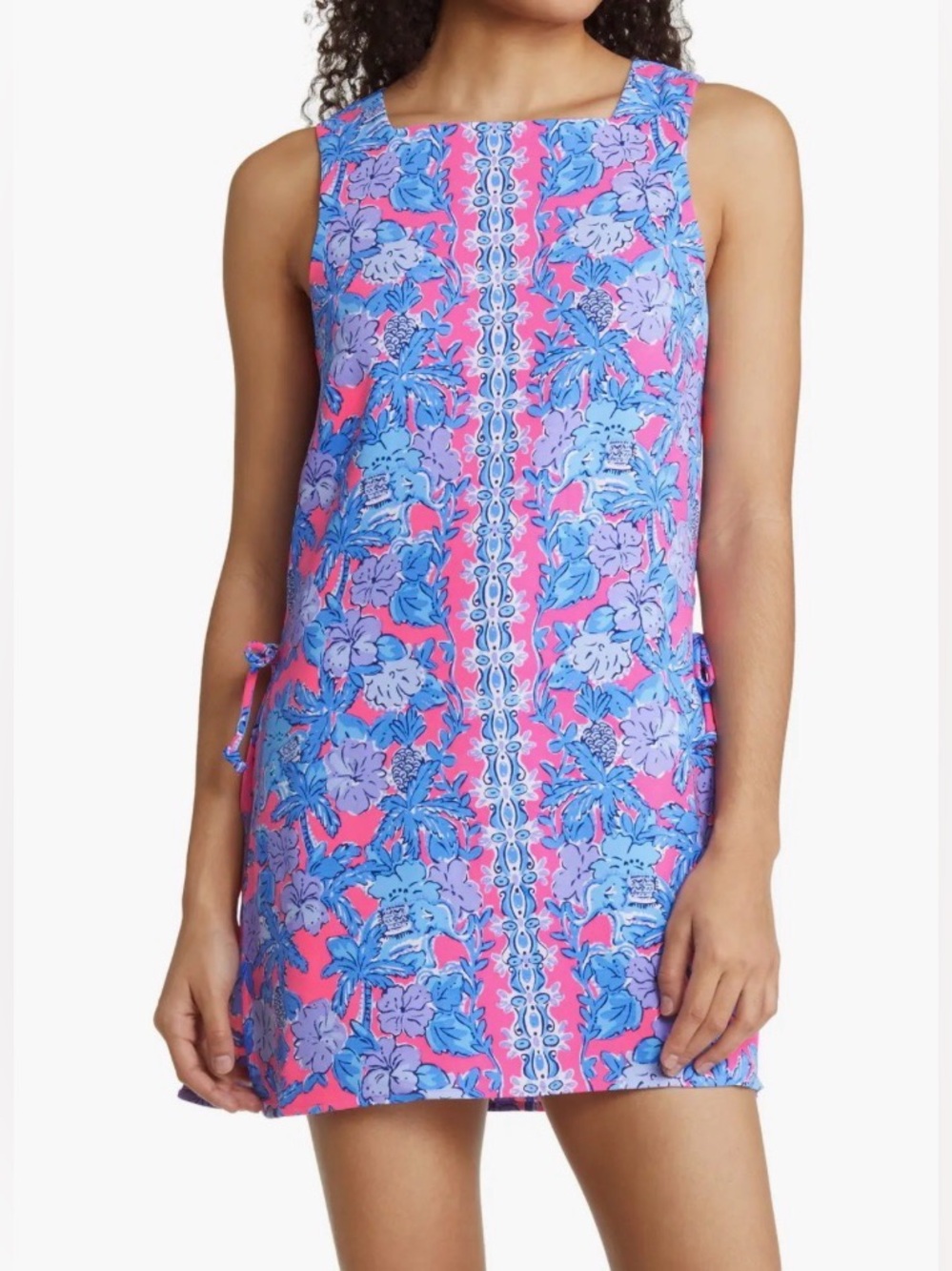 NWT Lilly Pulitzer Donna Floral Square Neck Romper Size 14 Pink Palm Paradise